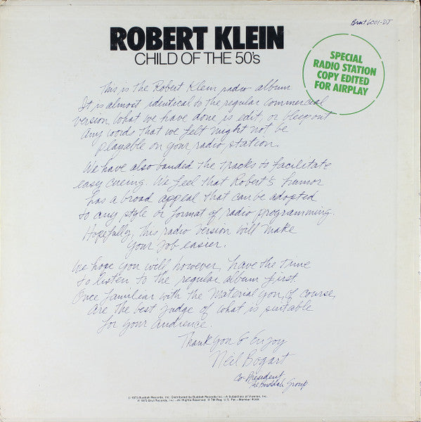 Robert Klein : Child Of The Fifties (LP, Album, Promo, Gre)