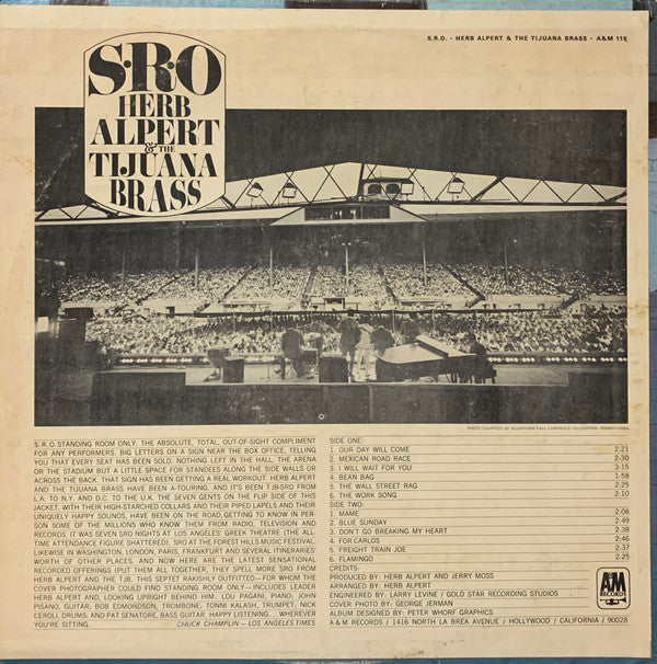Herb Alpert & The Tijuana Brass : S.R.O. (LP, Album, Mono)