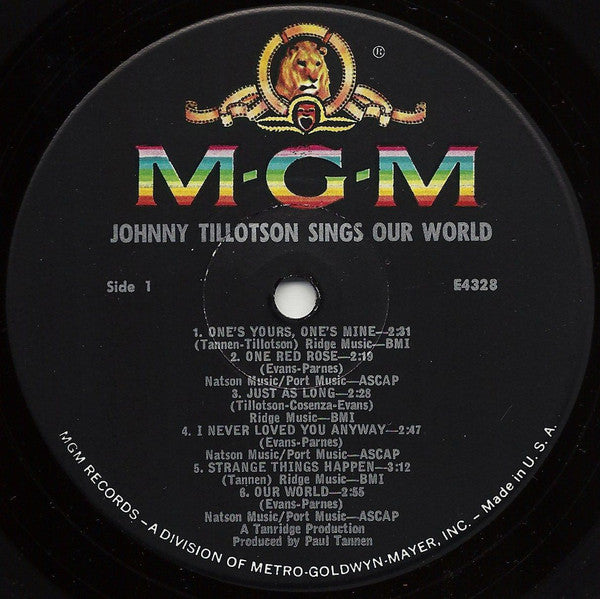 Johnny Tillotson : Johnny Tillotson Sings Our World (LP, Mono)