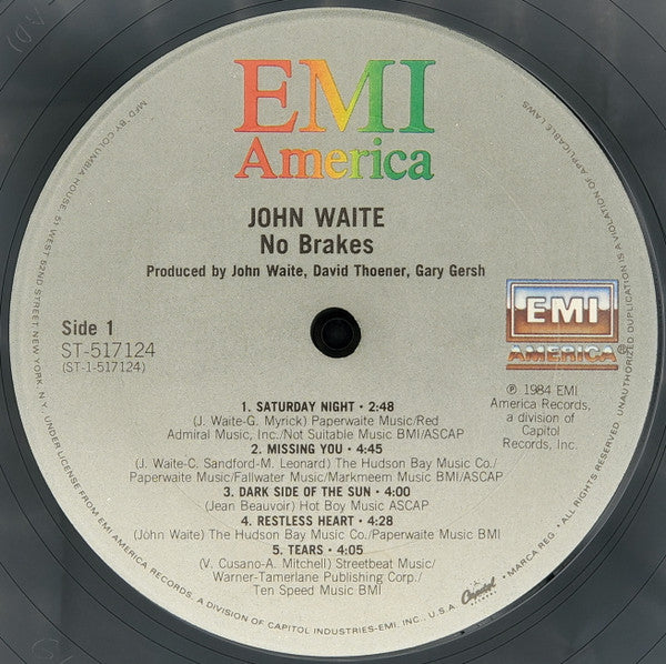 John Waite : No Brakes (LP, Album, Club, Car)