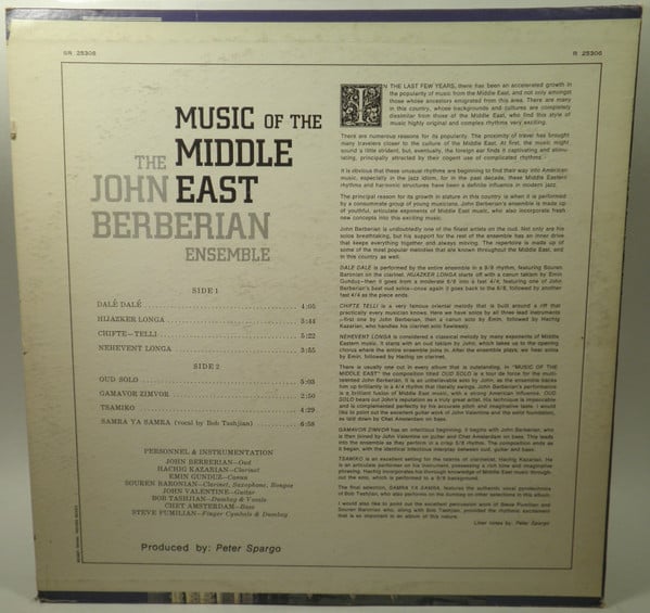 The John Berberian Ensemble : Music Of The Middle East (LP, Album, Mono)