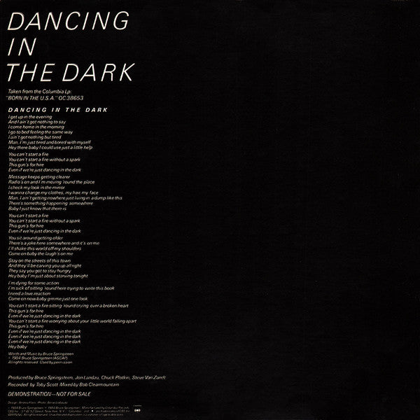 Bruce Springsteen : Dancing In The Dark (12", Single, Promo)