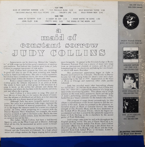 Judy Collins : A Maid Of Constant Sorrow (LP, Album, RE)