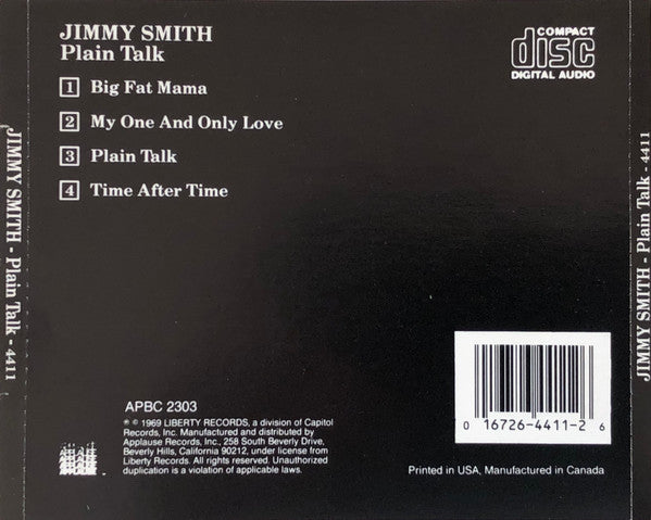 Jimmy Smith : Plain Talk (CD, Album, RE)