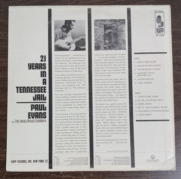 Paul Evans And The Rocky Mount Ramblers : 21 Years In A Tennessee Jail (LP, Album, Mono)