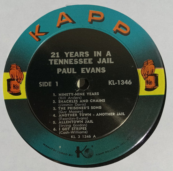 Paul Evans And The Rocky Mount Ramblers : 21 Years In A Tennessee Jail (LP, Album, Mono)