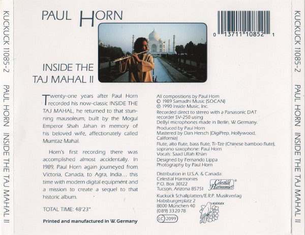 Paul Horn : Inside The Taj Mahal II (CD, Album)