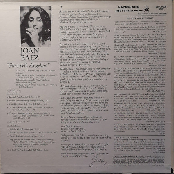 Joan Baez : Farewell, Angelina (LP, Album, RE)