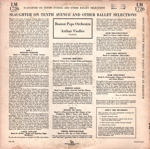 Boston Pops Orchestra, Arthur Fiedler : Slaughter On 10th Ave. [Complete] And Other Ballet Selections (LP, Album, Mono)
