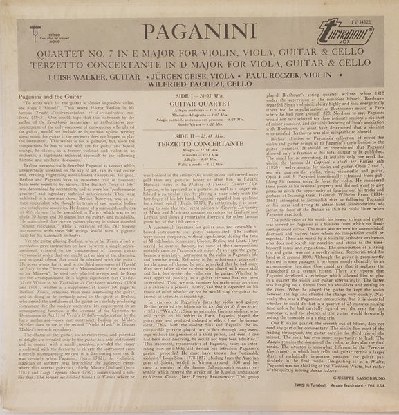 Paganini*, Luise Walker : Quartet For Guitar, Violin, Viola & Cello / Terzetto Conceretante For Guitar, Viola & Cello (LP, Album)