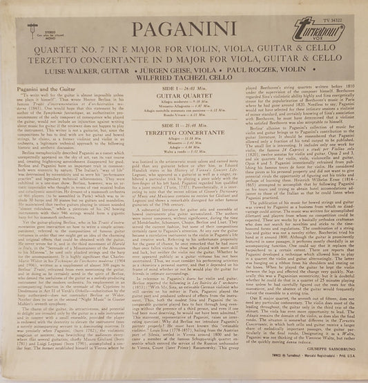 Paganini*, Luise Walker : Quartet For Guitar, Violin, Viola & Cello / Terzetto Conceretante For Guitar, Viola & Cello (LP, Album)