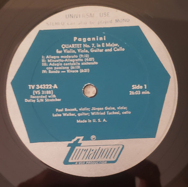 Paganini*, Luise Walker : Quartet For Guitar, Violin, Viola & Cello / Terzetto Conceretante For Guitar, Viola & Cello (LP, Album)