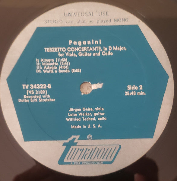 Paganini*, Luise Walker : Quartet For Guitar, Violin, Viola & Cello / Terzetto Conceretante For Guitar, Viola & Cello (LP, Album)