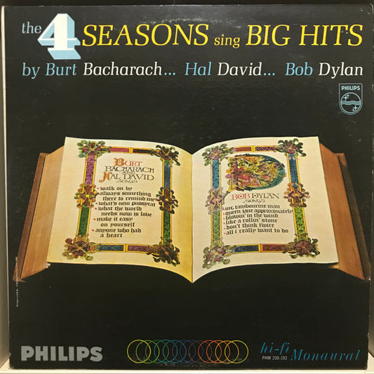 The 4 Seasons* : The 4 Seasons Sing Big Hits By Burt Bacharach... Hal David... Bob Dylan (LP, Album, Mono)
