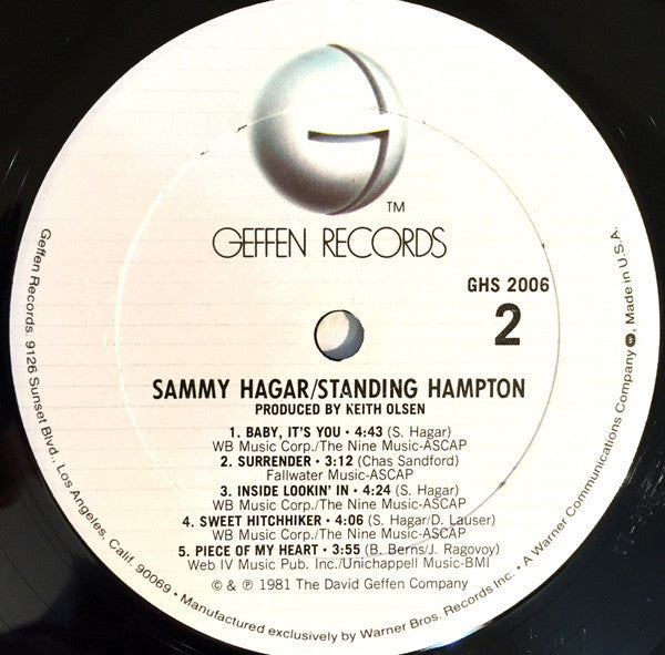 Sammy Hagar : Standing Hampton (LP, Album, Club, CRC)