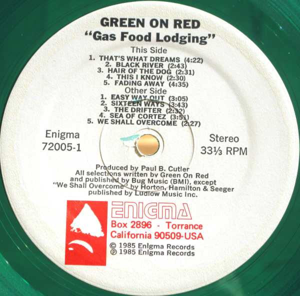 Green On Red : Gas Food Lodging (LP, Album, Gre)
