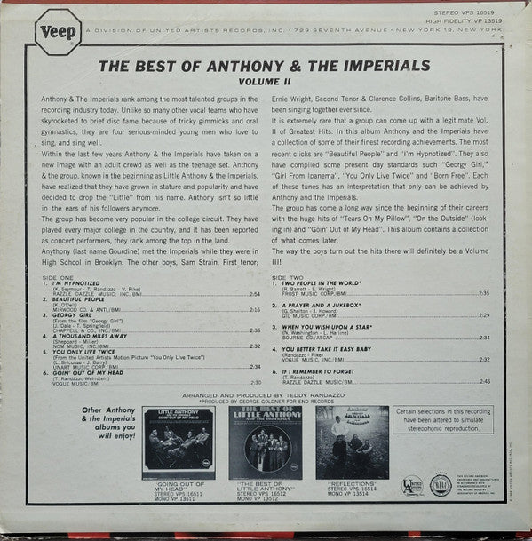 Anthony & The Imperials* : The Best Of Volume 2 (LP, Comp)