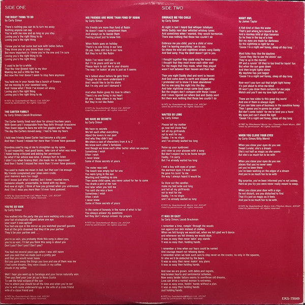 Carly Simon : No Secrets (LP, Album, RE, San)