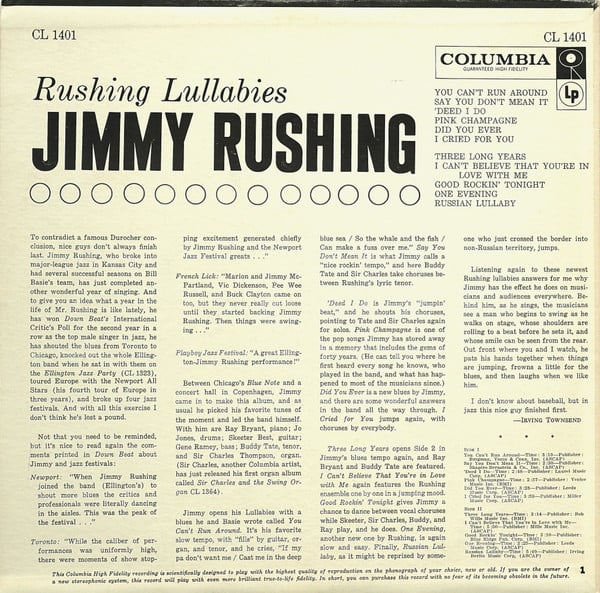 Jimmy Rushing : Rushing Lullabies (LP, Album, Mono)