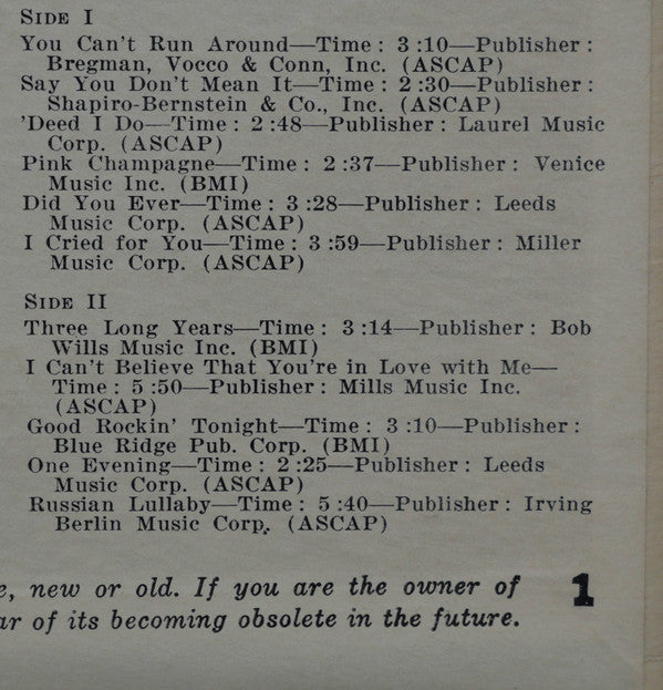 Jimmy Rushing : Rushing Lullabies (LP, Album, Mono)