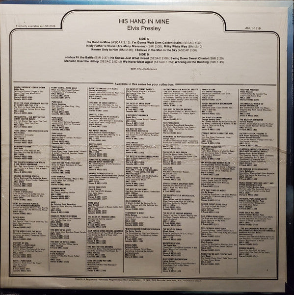 Elvis Presley : His Hand In Mine (LP, Album, RE)