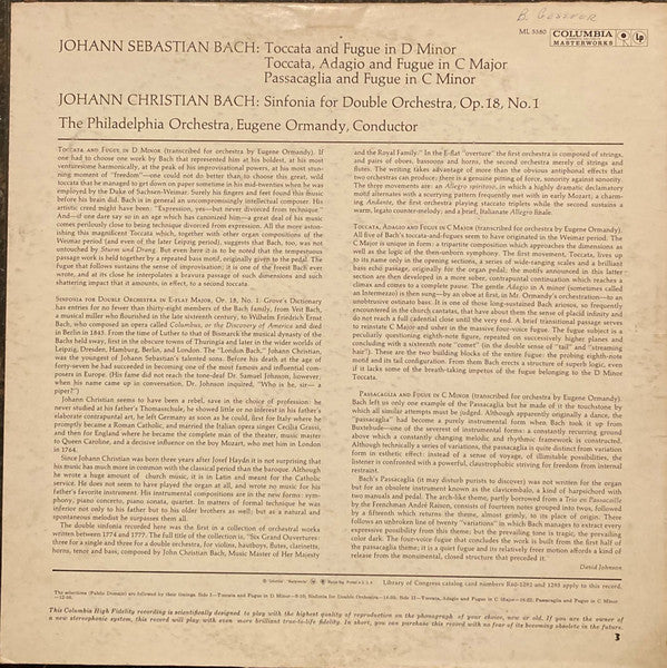 Eugene Ormandy, The Philadelphia Orchestra : Bach By Ormandy (LP, Album)