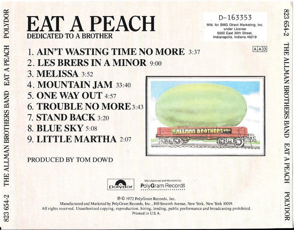 The Allman Brothers Band : Eat A Peach (CD, Album, Club, RE, RM, BMG)