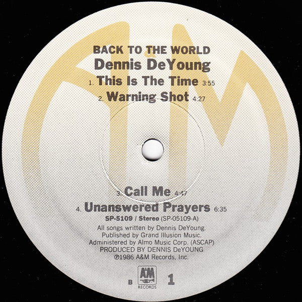 Dennis DeYoung : Back To The World (LP, Album, Ele)