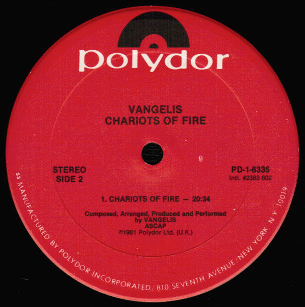 Vangelis : Chariots Of Fire (LP, Album, 53 )