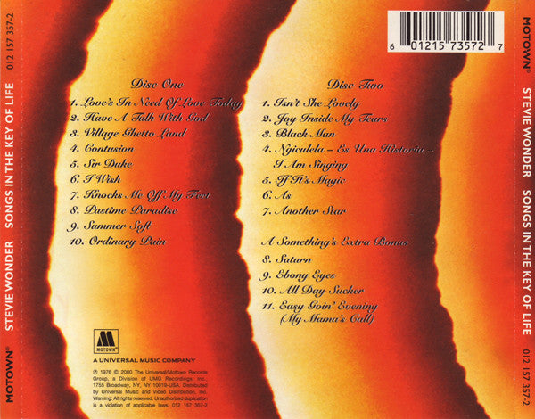 Stevie Wonder : Songs In The Key Of Life (2xCD, Album, RE, RM)