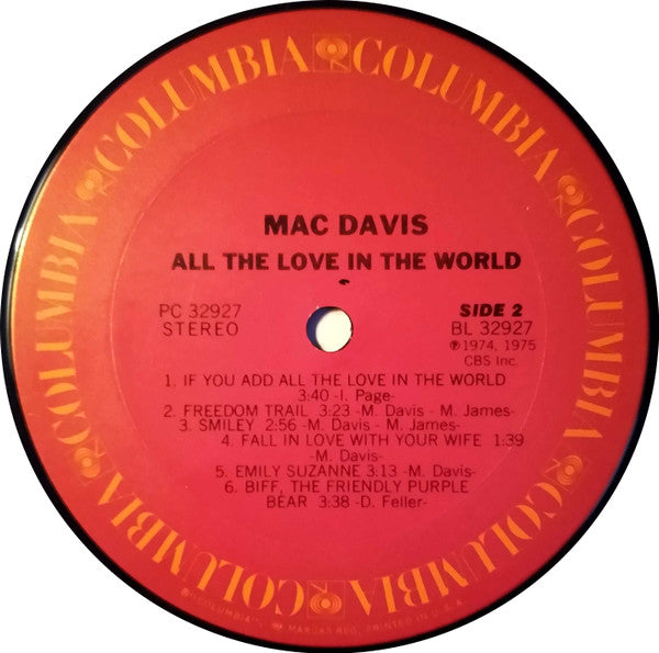 Mac Davis : All The Love In The World (LP, Album, Pit)