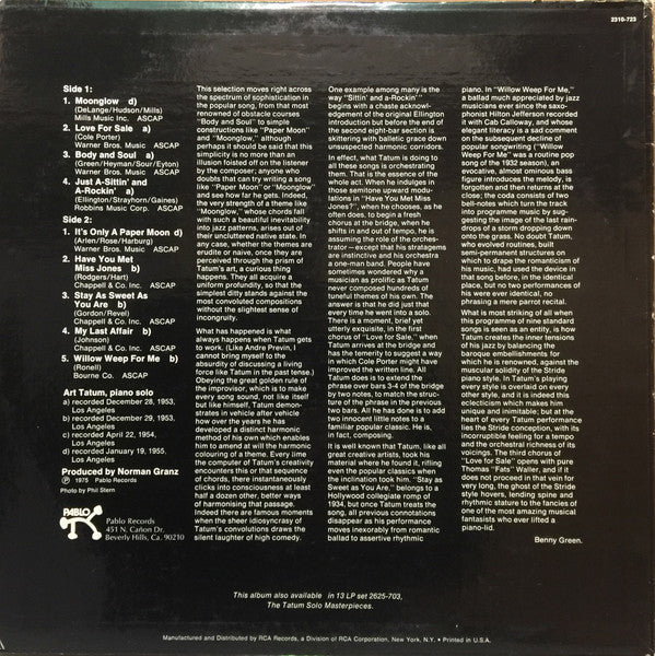 Art Tatum : The Tatum Solo Masterpieces, Vol. 1 (LP, Album)