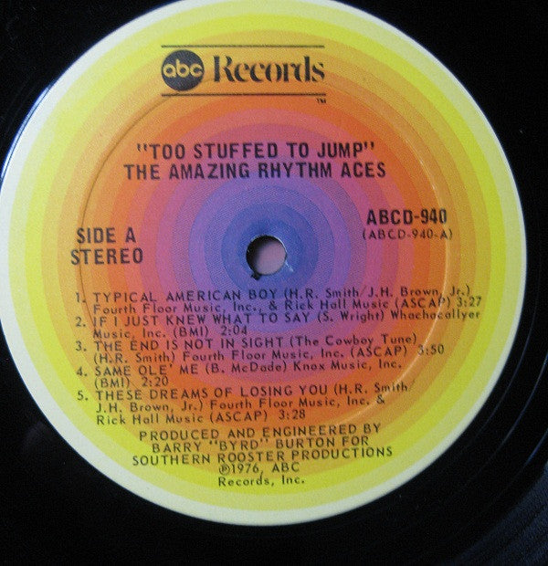 Amazing Rhythm Aces* : Too Stuffed To Jump (LP, Album, Ter)