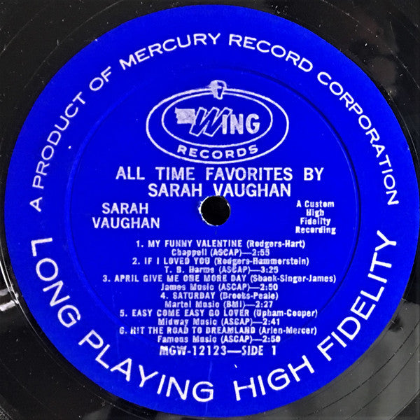 Sarah Vaughan : All Time Favorites By (LP, Album, Comp, Mono)