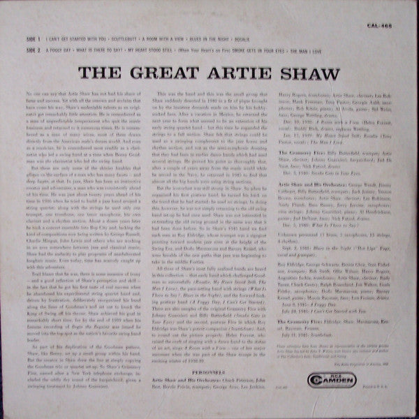 Artie Shaw : The Great Artie Shaw (LP, Comp, Mono, Ind)