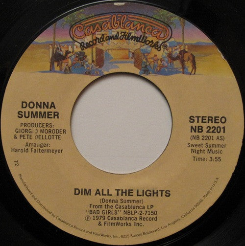 Donna Summer : Dim All The Lights (7", Single, 72)