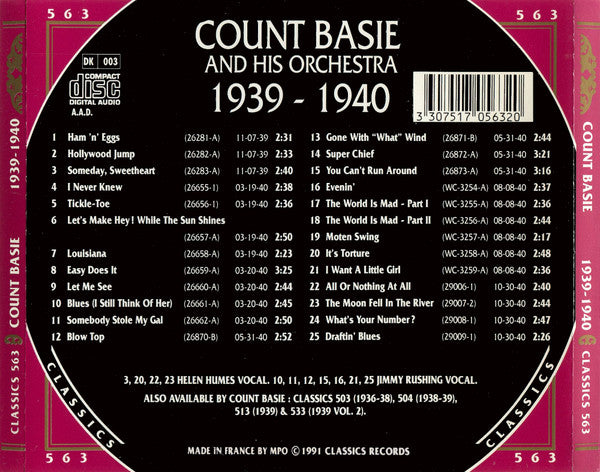 Count Basie And His Orchestra* : 1939-1940 (CD, Comp)