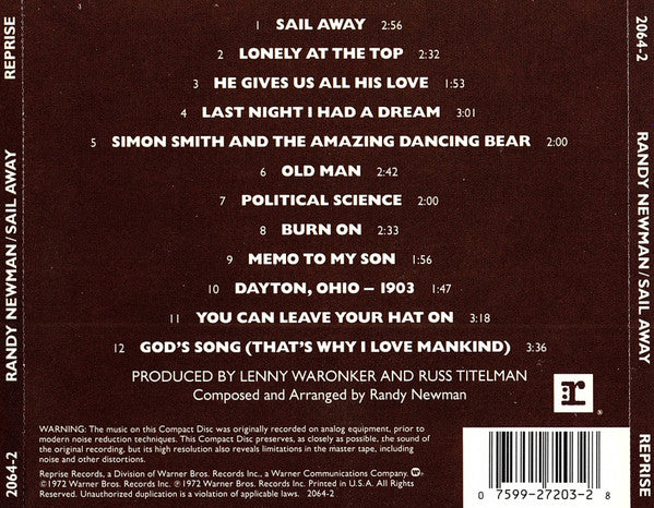 Randy Newman : Sail Away (CD, Album, RE)