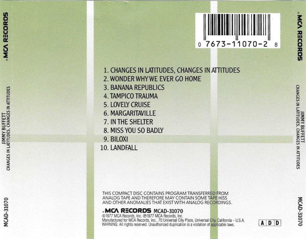 Jimmy Buffett : Changes In Latitudes, Changes In Attitudes (CD, Album, RE)