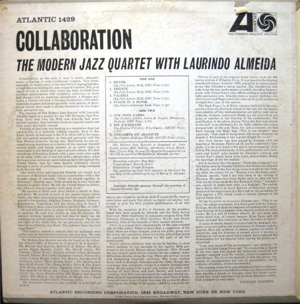 The Modern Jazz Quartet With Laurindo Almeida : Collaboration (LP, Album, Mono, Mon)