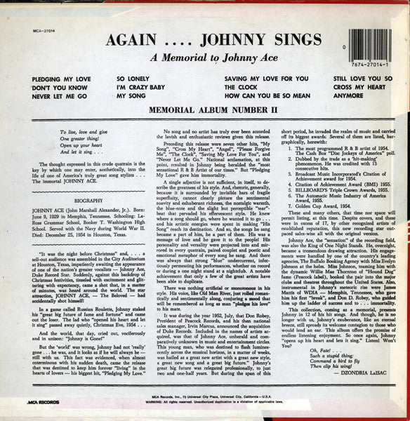 Johnny Ace : Memorial Album (LP, Comp, RE)