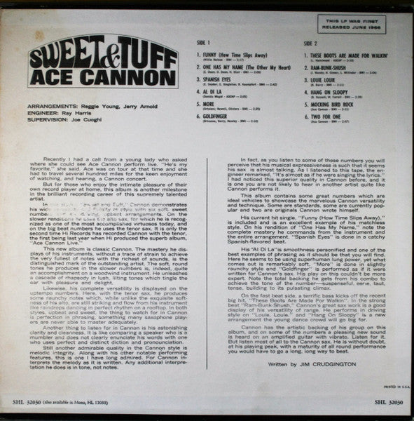 Ace Cannon : Sweet And Tuff (LP, Album)