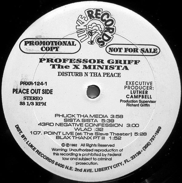 Professor Griff : Disturb N Tha Peace (Freedom Is Just A Mind Revolution Away) (LP, Album, Promo)