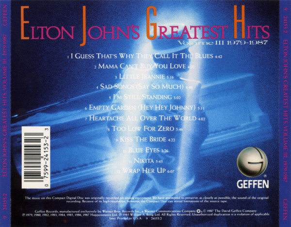 Elton John : Elton John's Greatest Hits Volume III, 1979-1987 (CD, Comp, DAD)