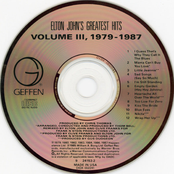 Elton John : Elton John's Greatest Hits Volume III, 1979-1987 (CD, Comp, DAD)