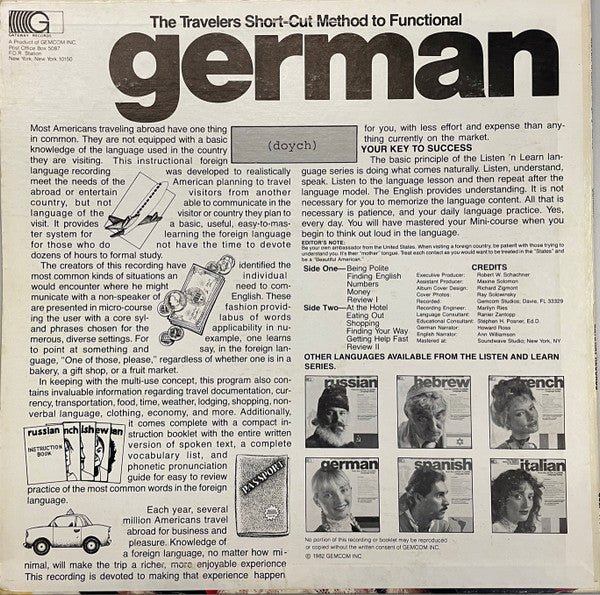 Unknown Artist : The Travelers Short-Cut Method To Functional German (12", Album)