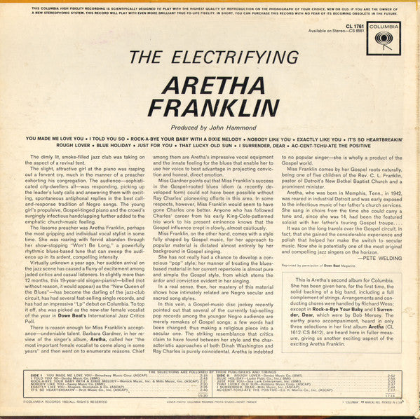 Aretha Franklin : The Electrifying Aretha Franklin (LP, Album, Mono, RP)