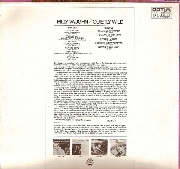 Billy Vaughn : Quietly Wild (LP, Album)