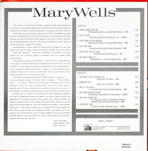 Mary Wells : Mary Wells (LP, Album, Mono, Pit)