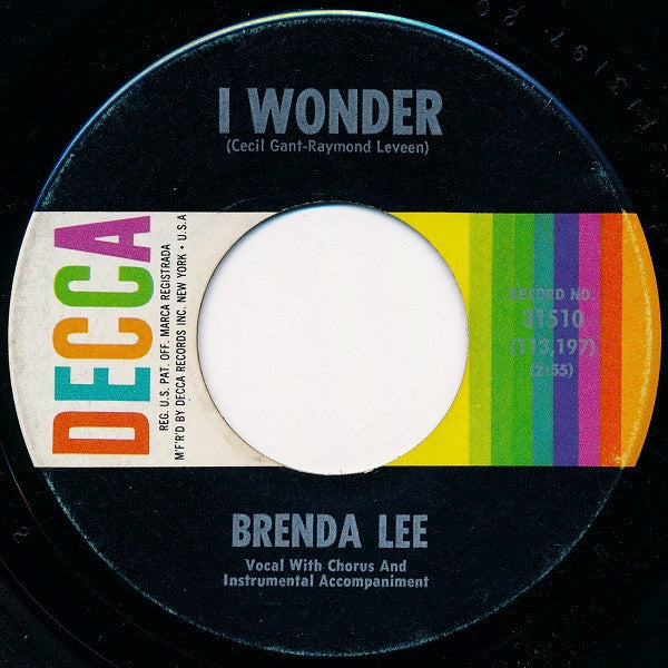 Brenda Lee : I Wonder c/w My Whole World Is Falling Down (7", Pin)
